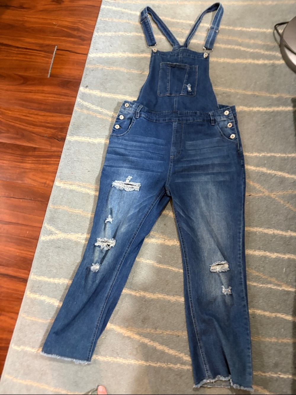 Women’s Distressed Blue Denim Overalls